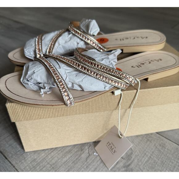 Mariella Sandals Made In Italy, Rose Gold Size 9.5M Strappy Blingy Pink Gorgeous - Picture 4 of 6
